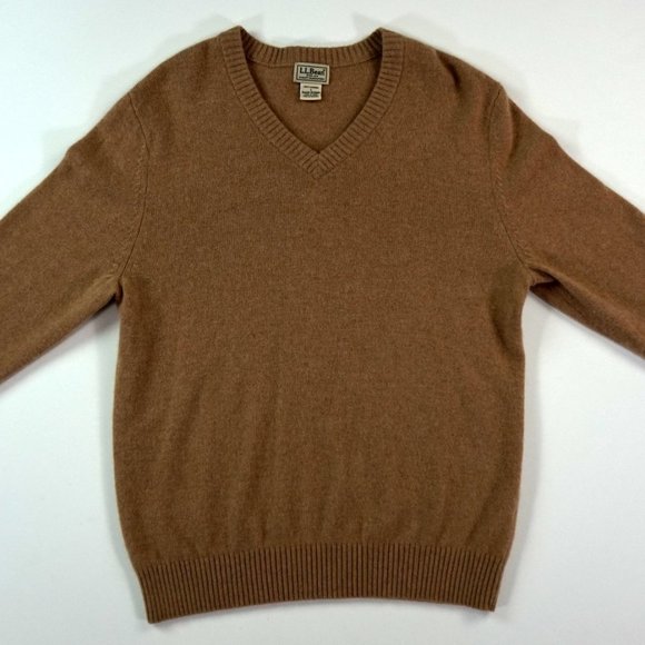 MENS Bean V NECK SWEATER LARGE CASHMERE KHAKI